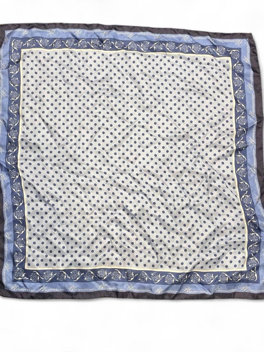 Blumarine NWT Polka Dot & Rose Border Silk Scarf in Blue 20x20 Made in Italy - Picture 4 of 4